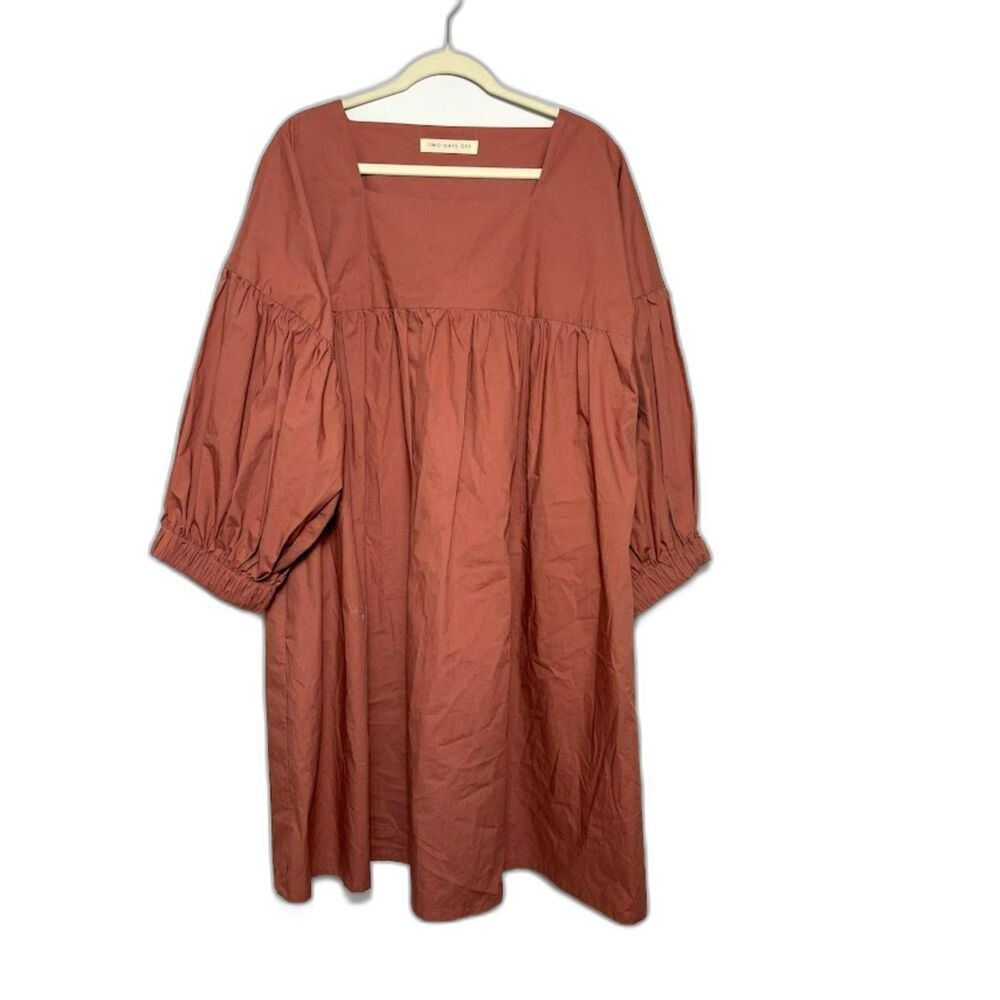 Two Days Off Dress Women's Size XL Rust Pink Salmon Crane Cotton Sustainable